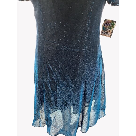 NWT Vintage 90s Teddi Womens Blue Sparkle Mylar A-Line Dress Size 12 - Picture 4 of 9